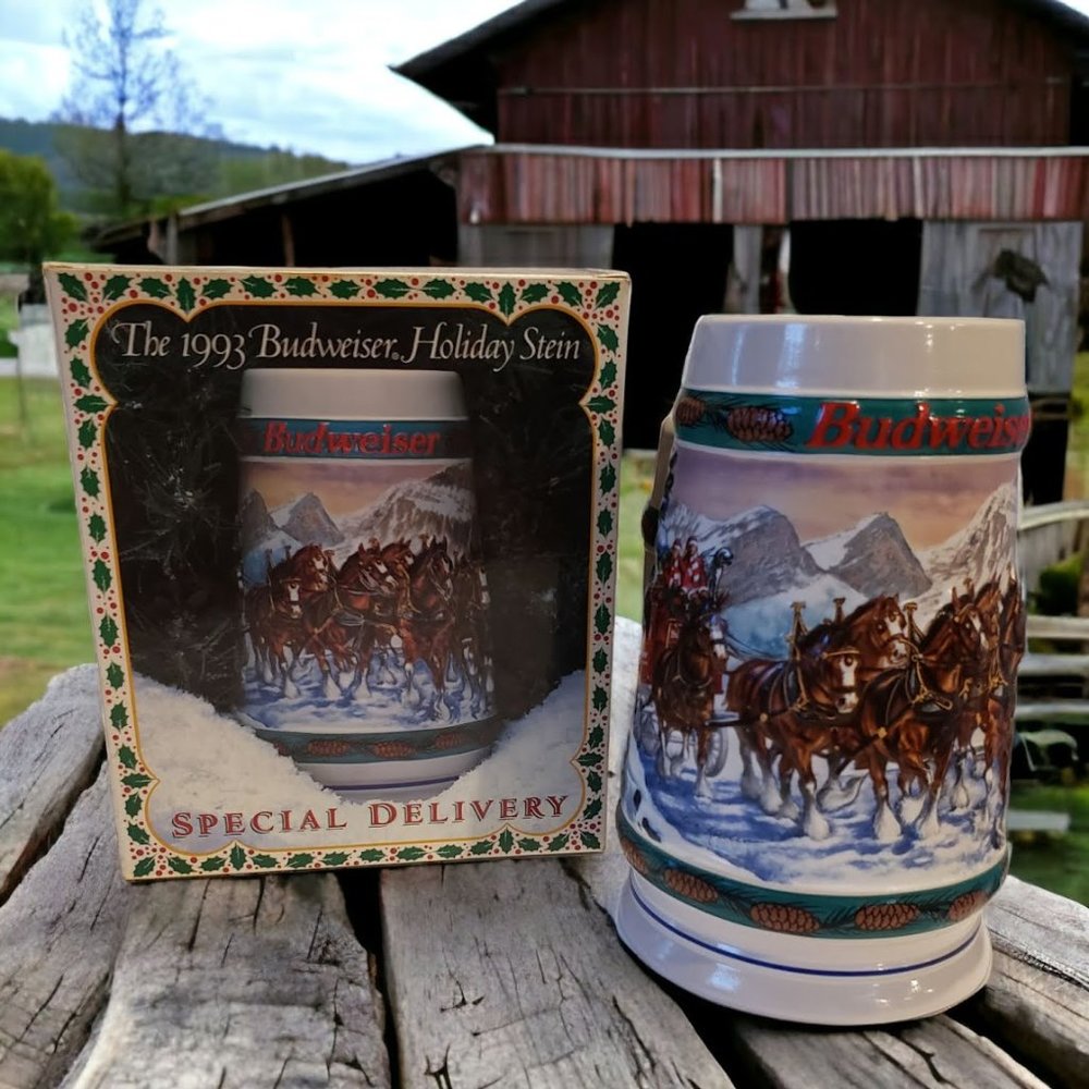 Vintage 1993 Budweiser Holiday Christmas Beer Stein Special Delivery